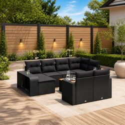 Black Poly Rattan 11-Piece Outdoor Sectional Sofa Set