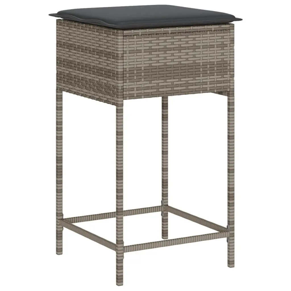 Garden Bar Set PE Rattan Powder-Coated Steel 3 Piece Grey Outdoor Furniture with Cushions