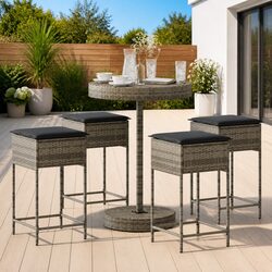 Stylish 5 Piece Grey Garden Bar Set with Cushions