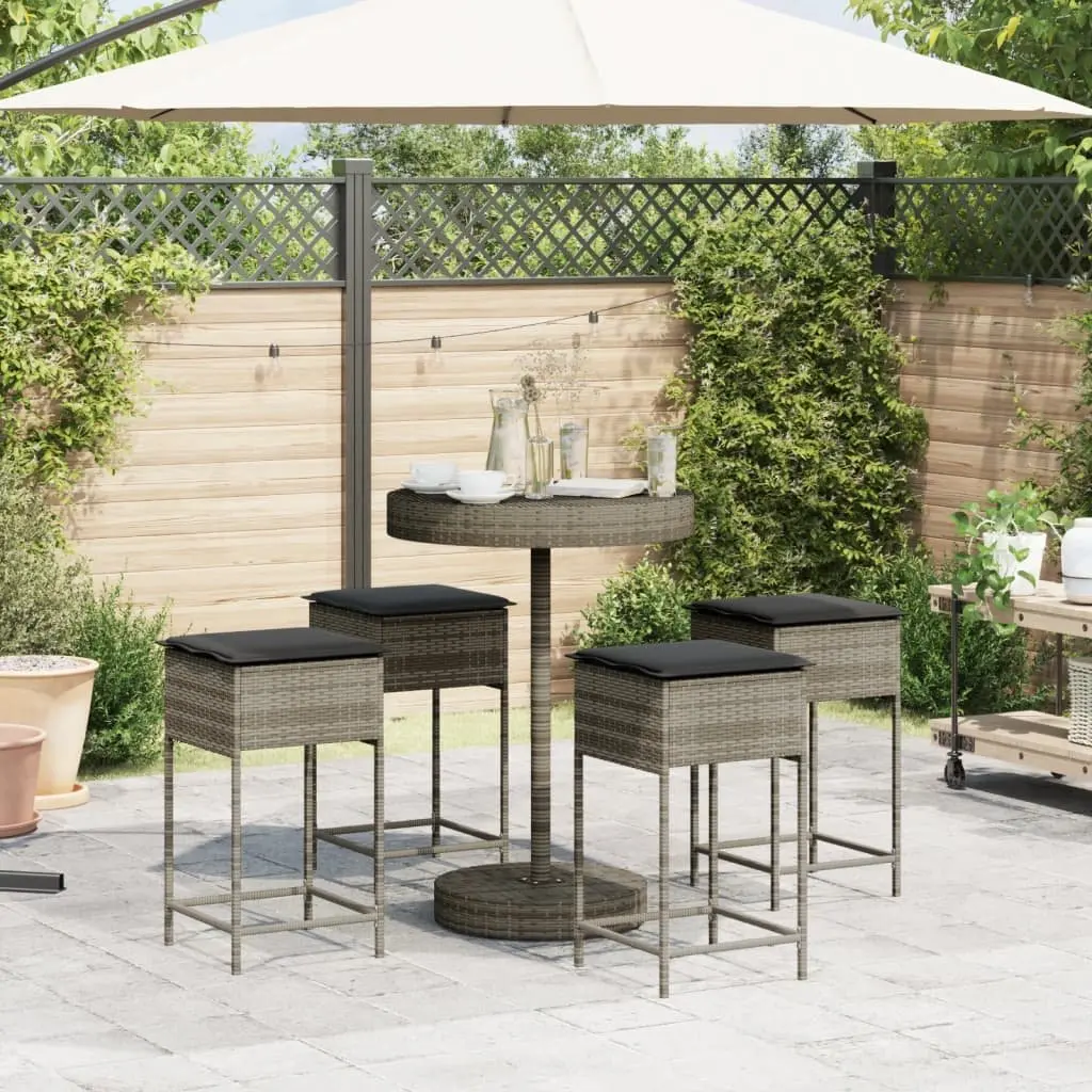 5 Piece Grey Garden Bar Set with Cushions