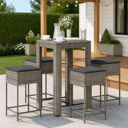 5-Piece Garden Bar Set with Cushions in Grey