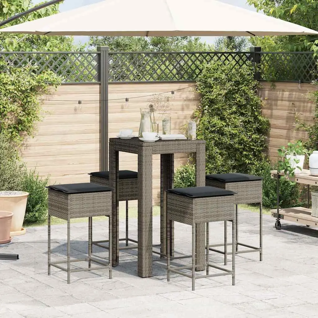 5-Piece Garden Bar Set with Cushions in Grey
