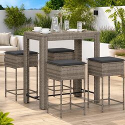 Premium 5-Piece Grey Poly Rattan Garden Bar Set