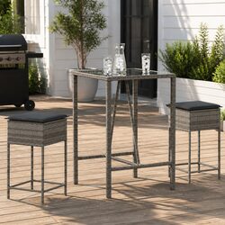 3 Piece Grey Garden Bar Set for Outdoor Spaces