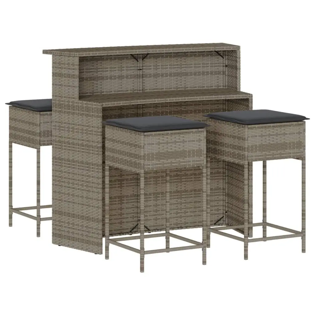 Garden Bar Set Poly Rattan Grey Cushioned 5 Piece Outdoor Furniture