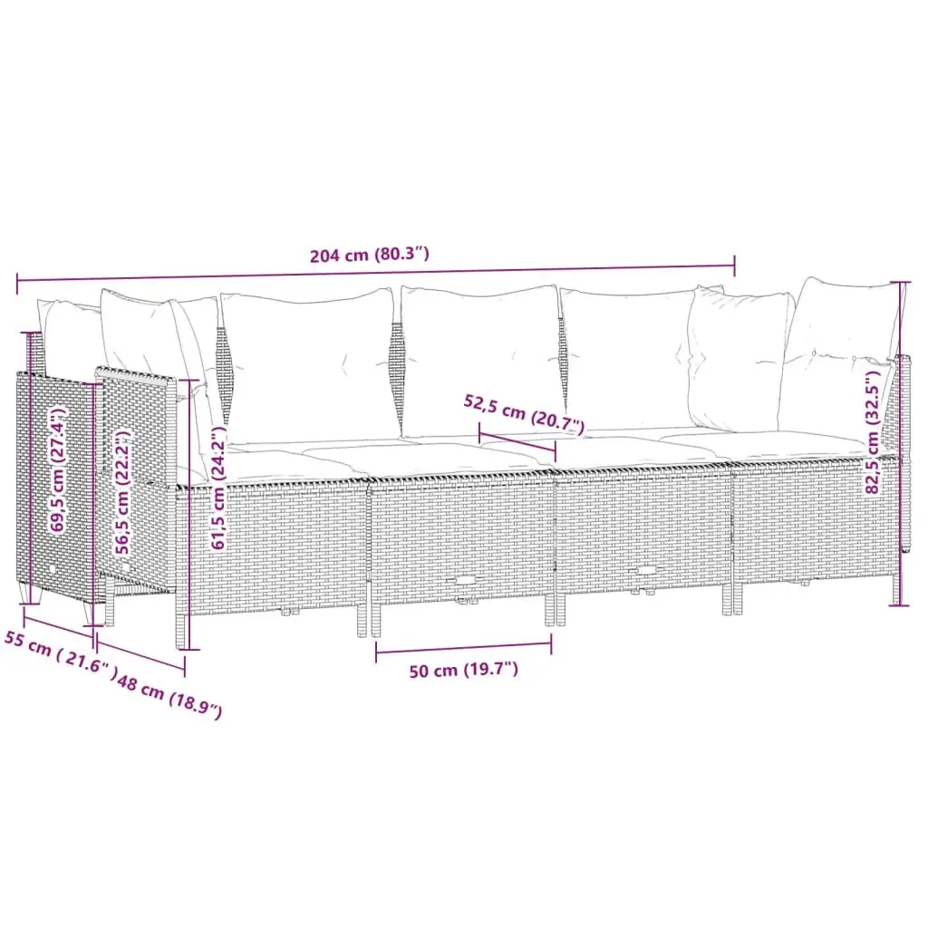 5 Piece Garden Sofa Set with Cushions Grey
