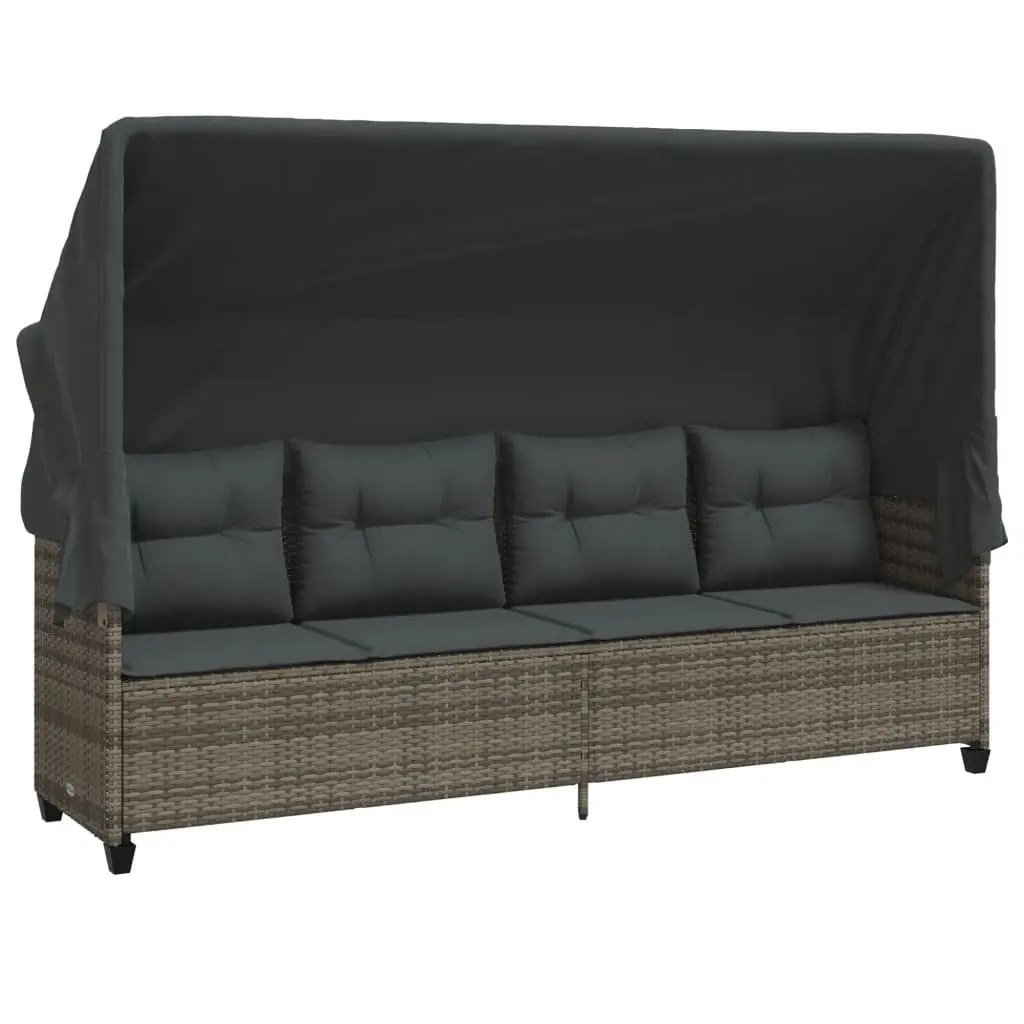 5 Piece Garden Sofa Set PE Rattan Grey with Retractable Canopy