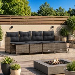 High-Quality 5 Piece Grey Garden Sofa Set with Cushions