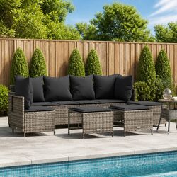 Premium 5 Piece Grey Rattan Garden Sofa Set with Cushions
