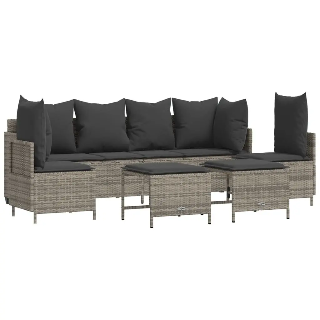 5 Piece Grey Rattan Garden Sofa Set with Cushions