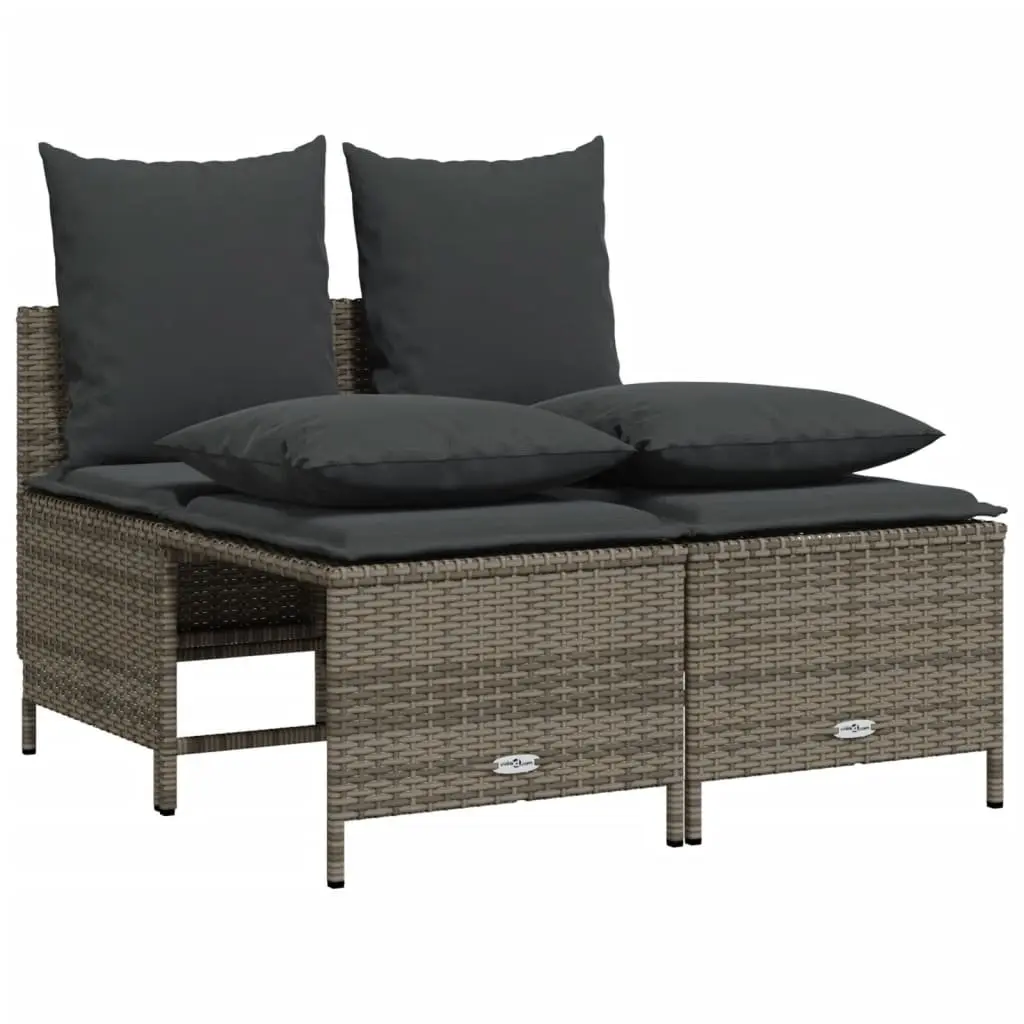 5 Piece Grey Rattan Garden Sofa Set with Cushions