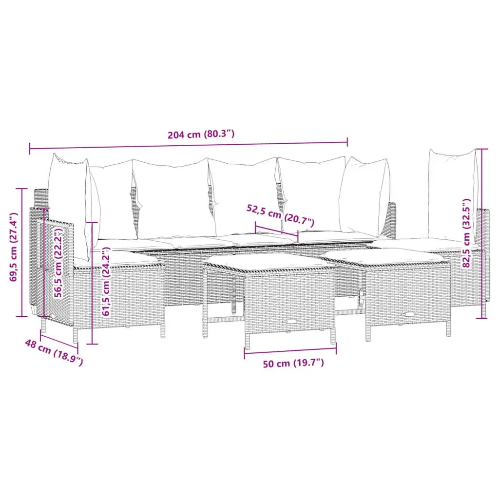 5 Piece Grey Rattan Garden Sofa Set with Cushions