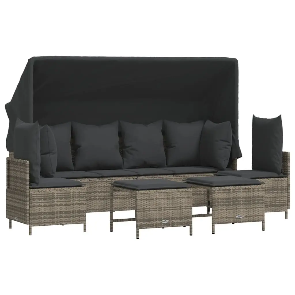 5 Piece Garden Sofa Set PE Rattan Grey Adjustable Backrest