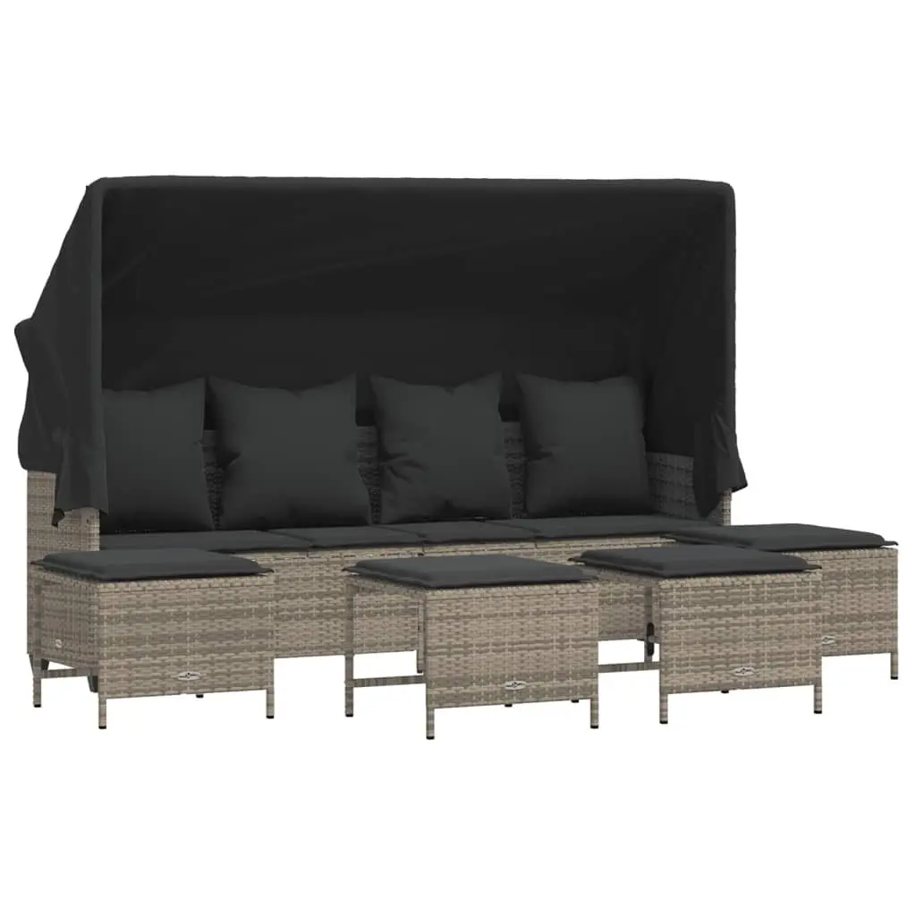 5 Piece Garden Sofa Set with Cushions Adjustable Backrest Footrest Grey Rattan