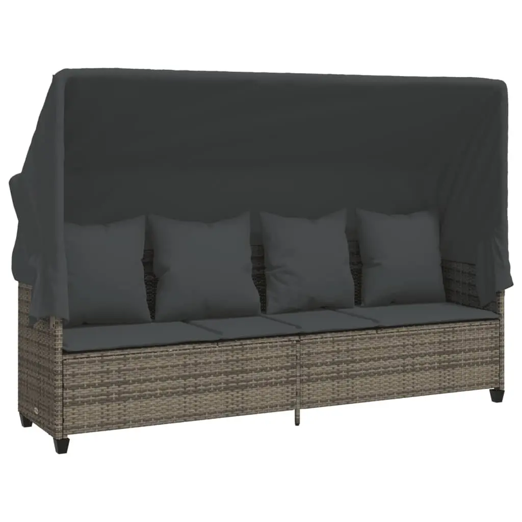 5 Piece Garden Sofa Set with Cushions Adjustable Backrest Footrest Grey Rattan