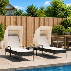 Premium Sun Loungers Set with Canopies and Tea Table