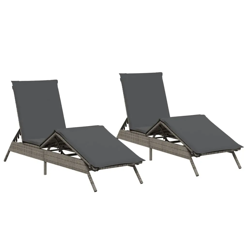 Sun Loungers with Cushions 2 pcs Grey Outdoor Garden Lounger Recliner Chair