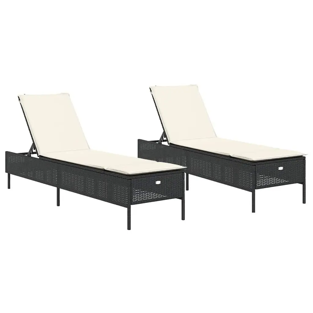Sun Loungers 2 pcs Black Outdoor Seating with Adjustable Backrest Cushions