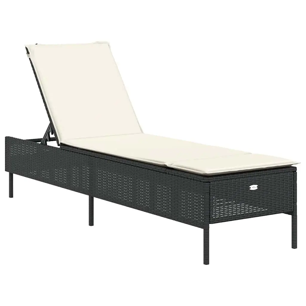 Sun Loungers 2 pcs Black Outdoor Seating with Adjustable Backrest Cushions