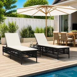 Black Outdoor Garden Reclining Chair Set with Cushions