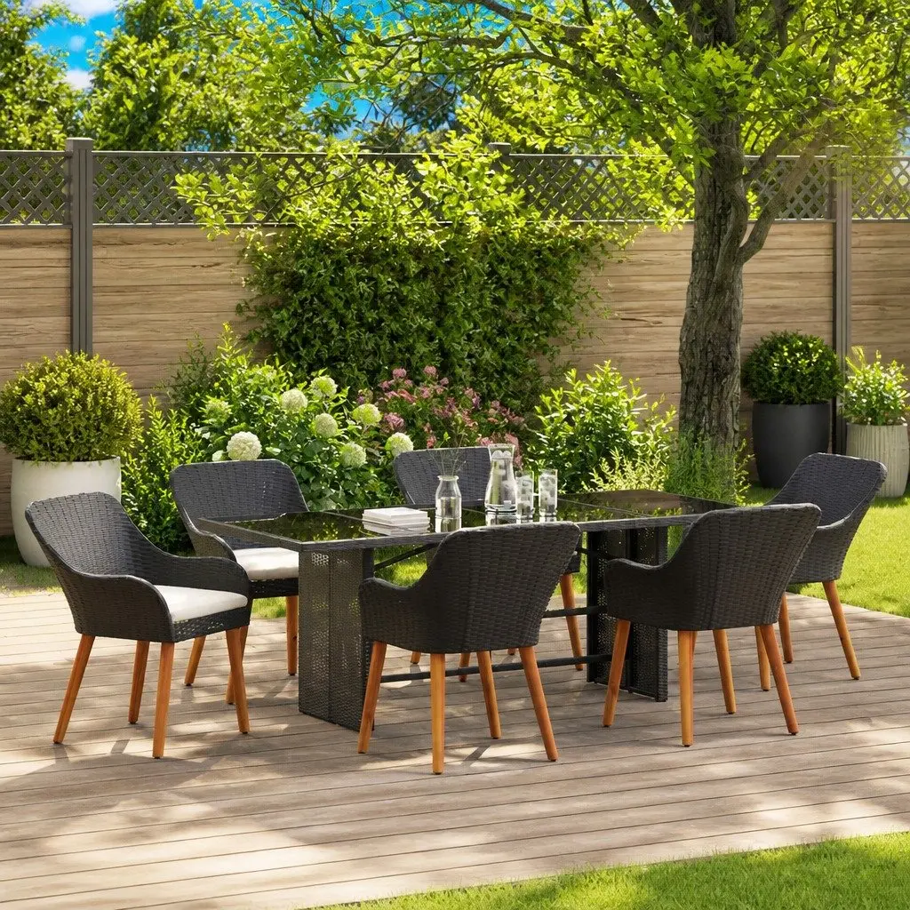 7 Piece Black Rattan Garden Dining Set