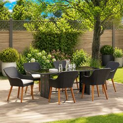 Stylish 7 Piece Black Rattan Garden Dining Set