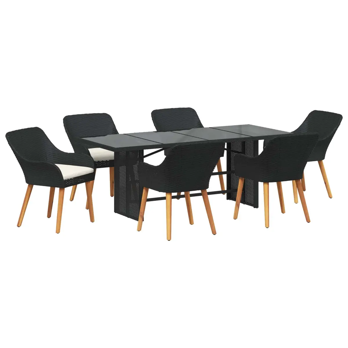 7 Piece Black Rattan Garden Dining Set