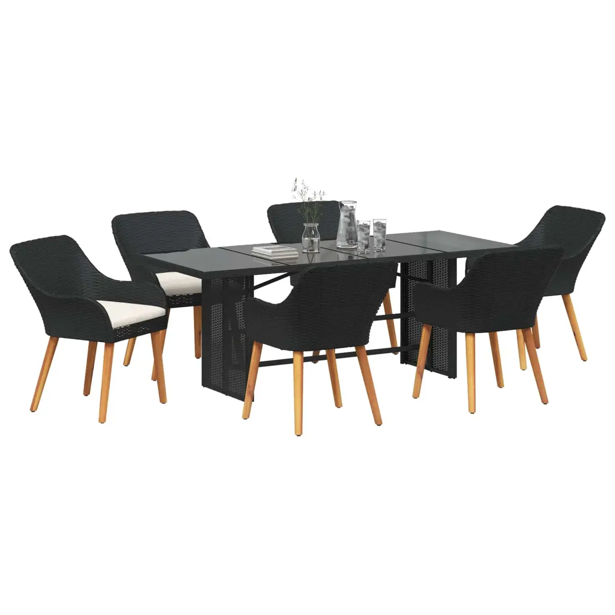 7 Piece Black Rattan Garden Dining Set