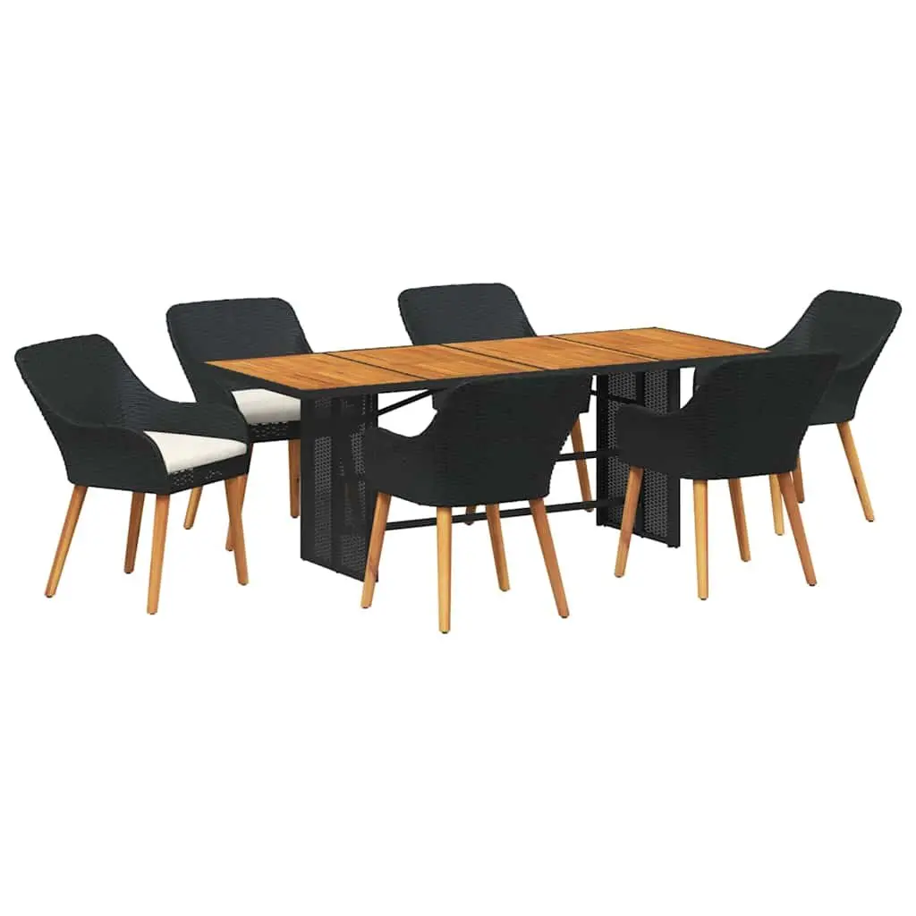 Outdoor Garden Dining Set 7pc Black Poly Rattan