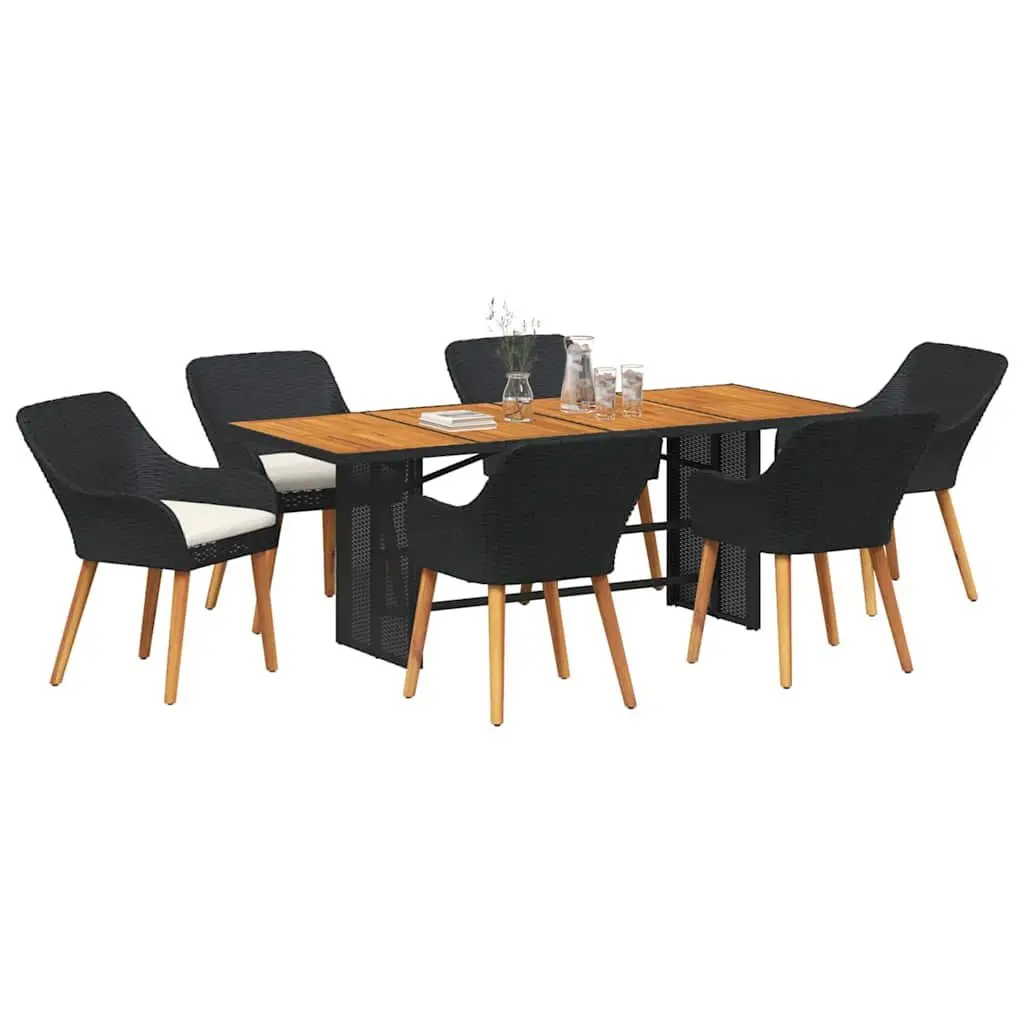 Outdoor Garden Dining Set 7pc Black Poly Rattan