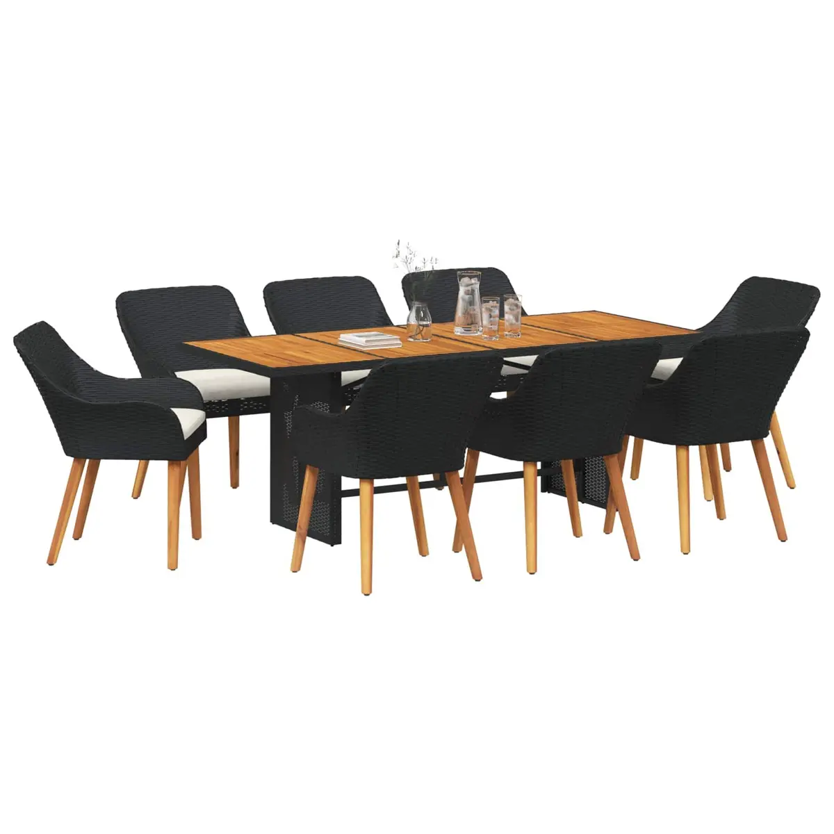 9-Piece Garden Dining Set in Black Poly Rattan