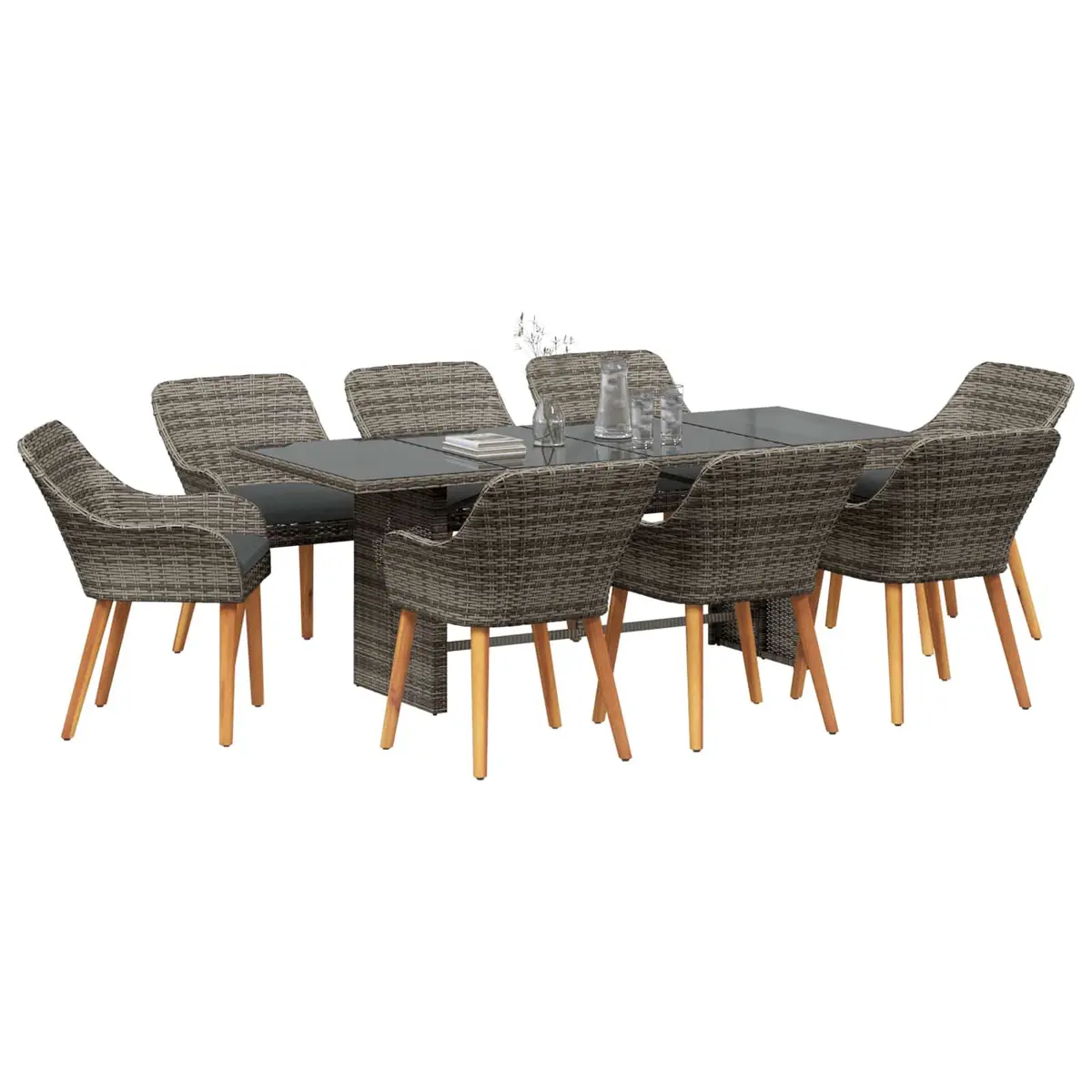 Outdoor Dining Set Poly Rattan 9 Piece Grey Table Chairs