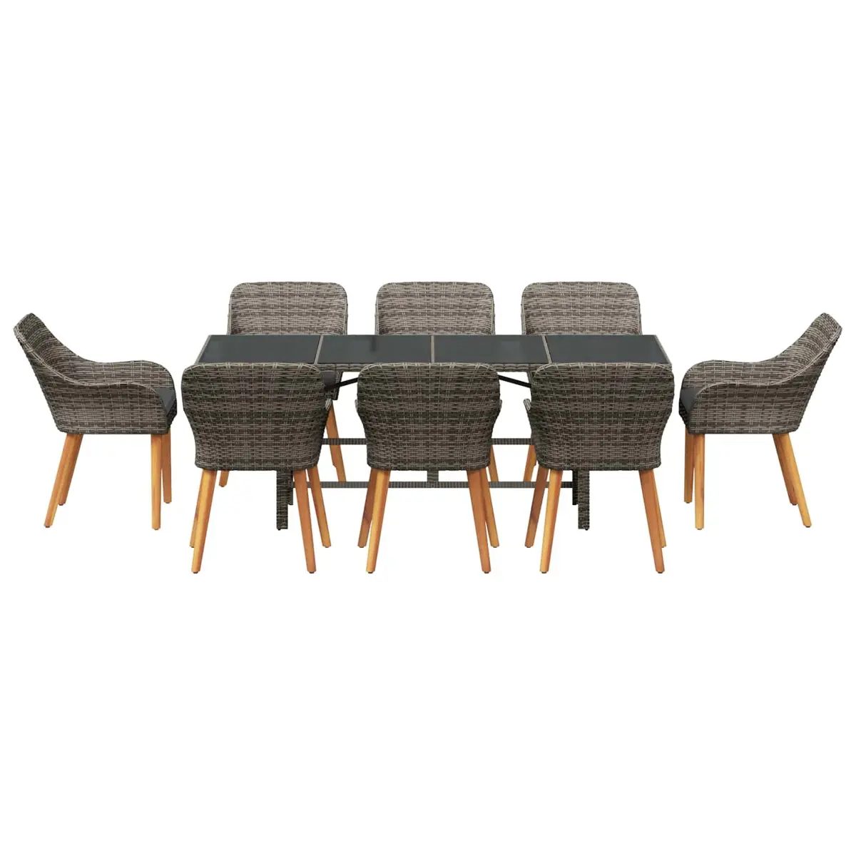 Outdoor Dining Set Poly Rattan 9 Piece Grey Table Chairs