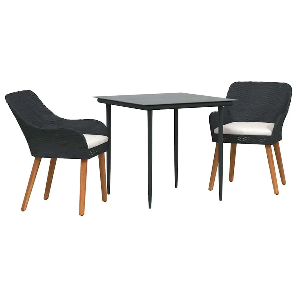 Garden Dining Set Poly Rattan 3 Pieces Black Outdoor Furniture
