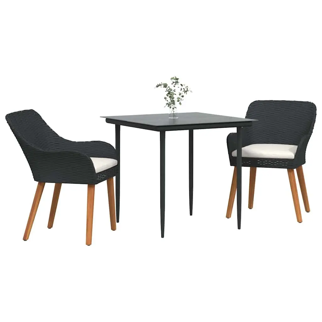 Garden Dining Set Poly Rattan 3 Pieces Black Outdoor Furniture