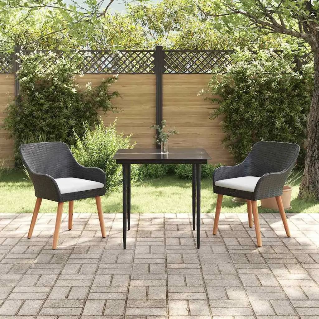 Garden Dining Set Poly Rattan 3 Pieces Black Outdoor Furniture