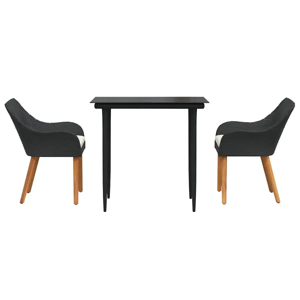 Garden Dining Set Poly Rattan 3 Pieces Black Outdoor Furniture