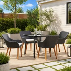 Poly Rattan Garden Dining Set 5 Piece with Cushions Black
