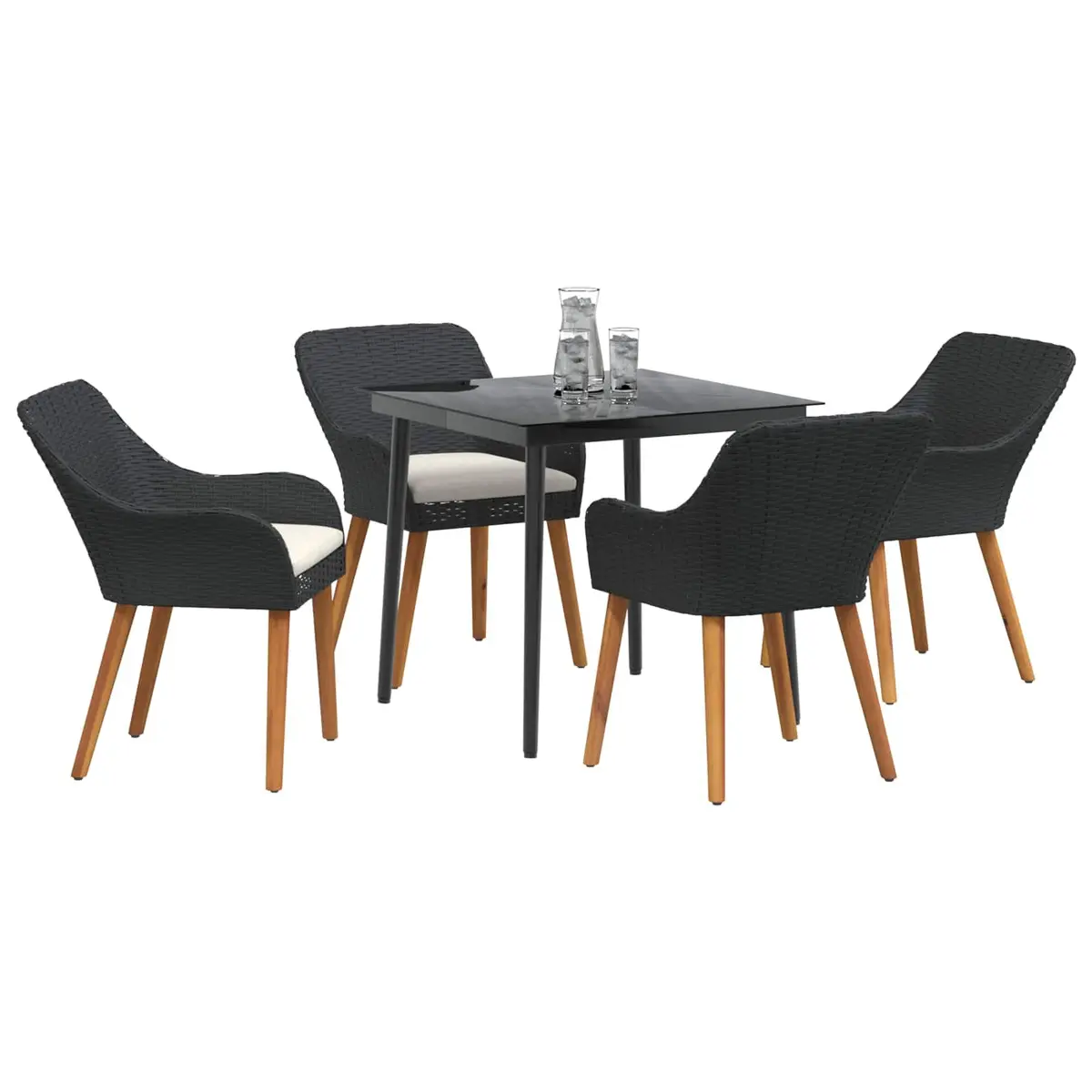 Poly Rattan Garden Dining Set 5 Piece with Cushions Black