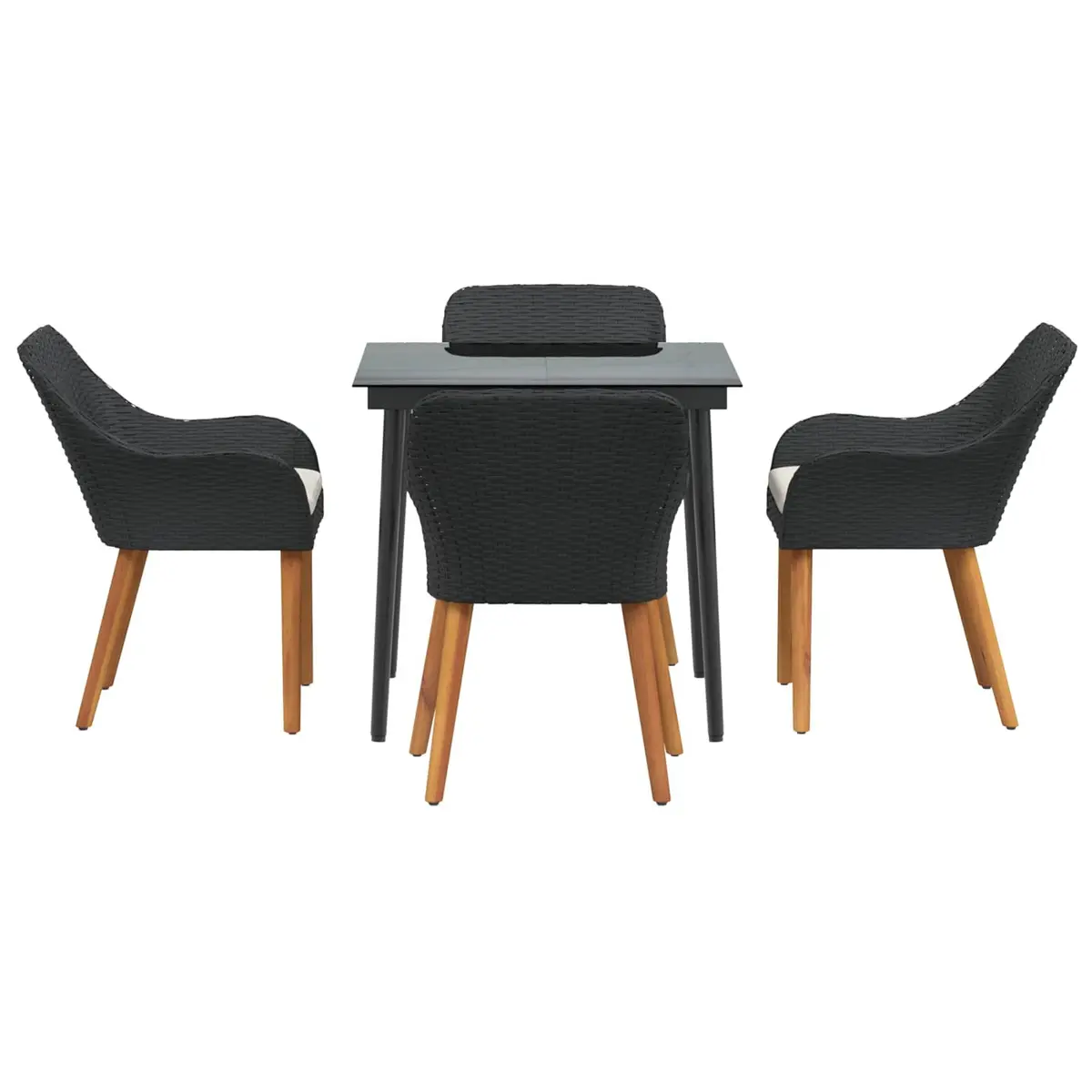 Poly Rattan Garden Dining Set 5 Piece with Cushions Black