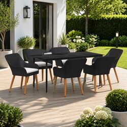 Stylish 7-Piece Black Poly Rattan Outdoor Dining Set