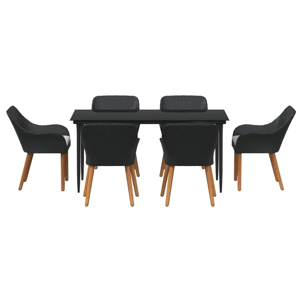 Outdoor Dining Set Poly Rattan 7 Piece Black Table Chairs with Cushions