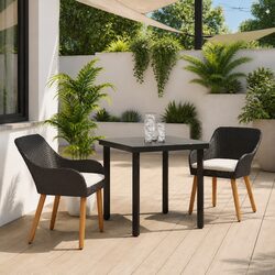 Durable 3-Piece Black Poly Rattan Garden Dining Set