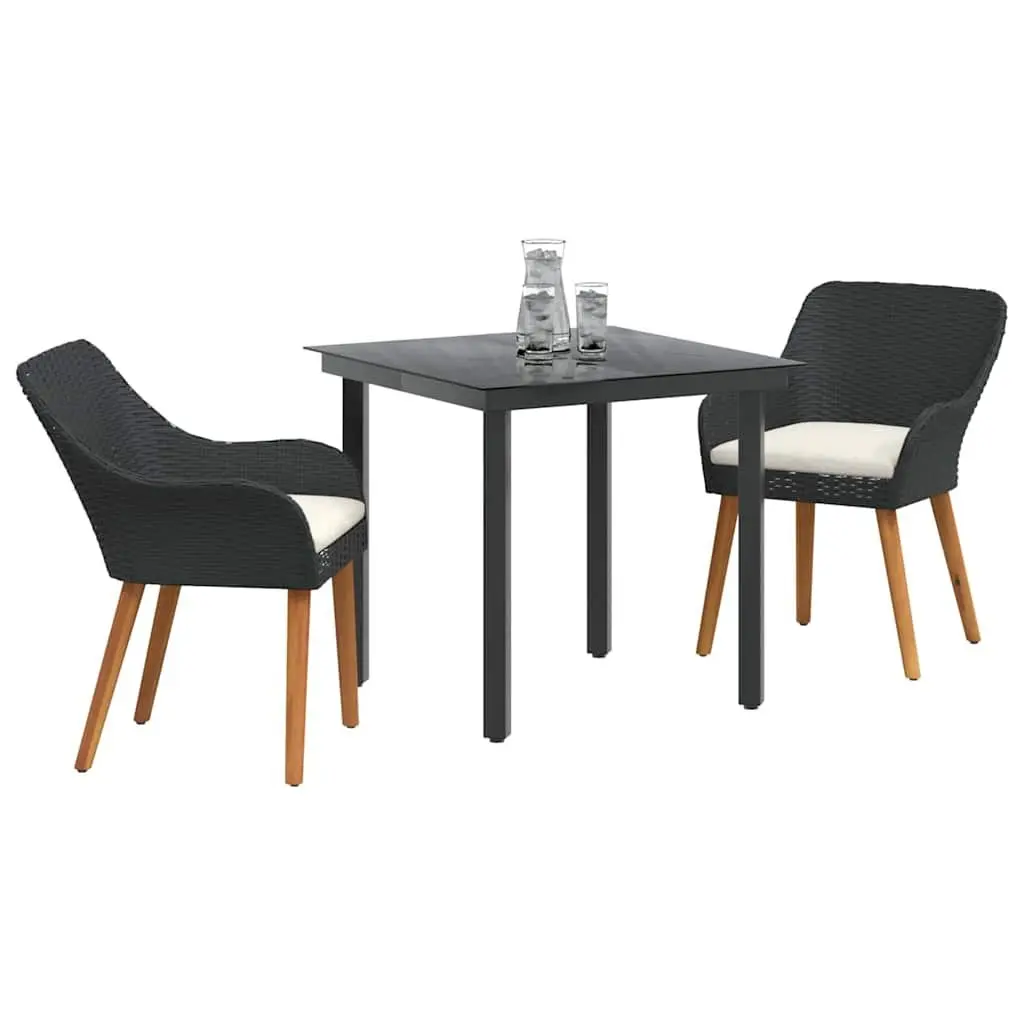 3-Piece Black Poly Rattan Garden Dining Set