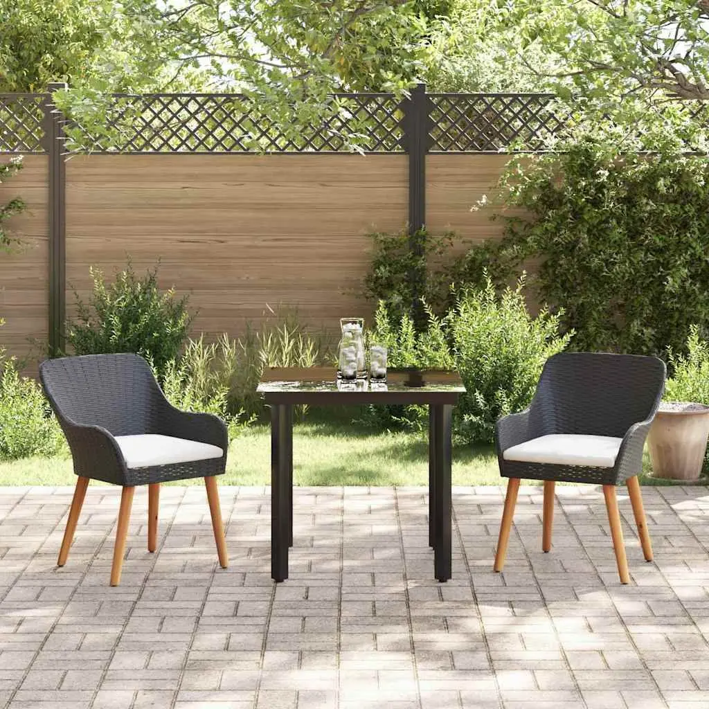 3-Piece Black Poly Rattan Garden Dining Set