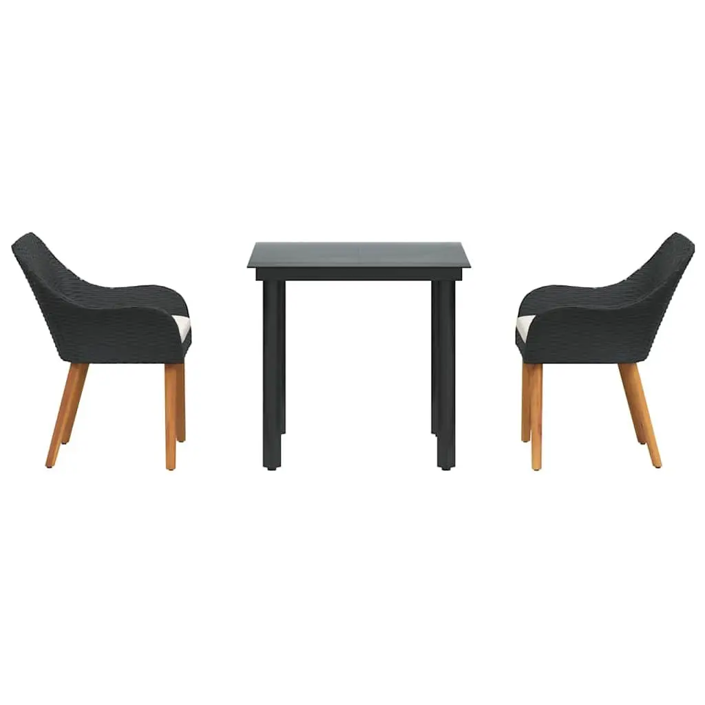 3-Piece Black Poly Rattan Garden Dining Set