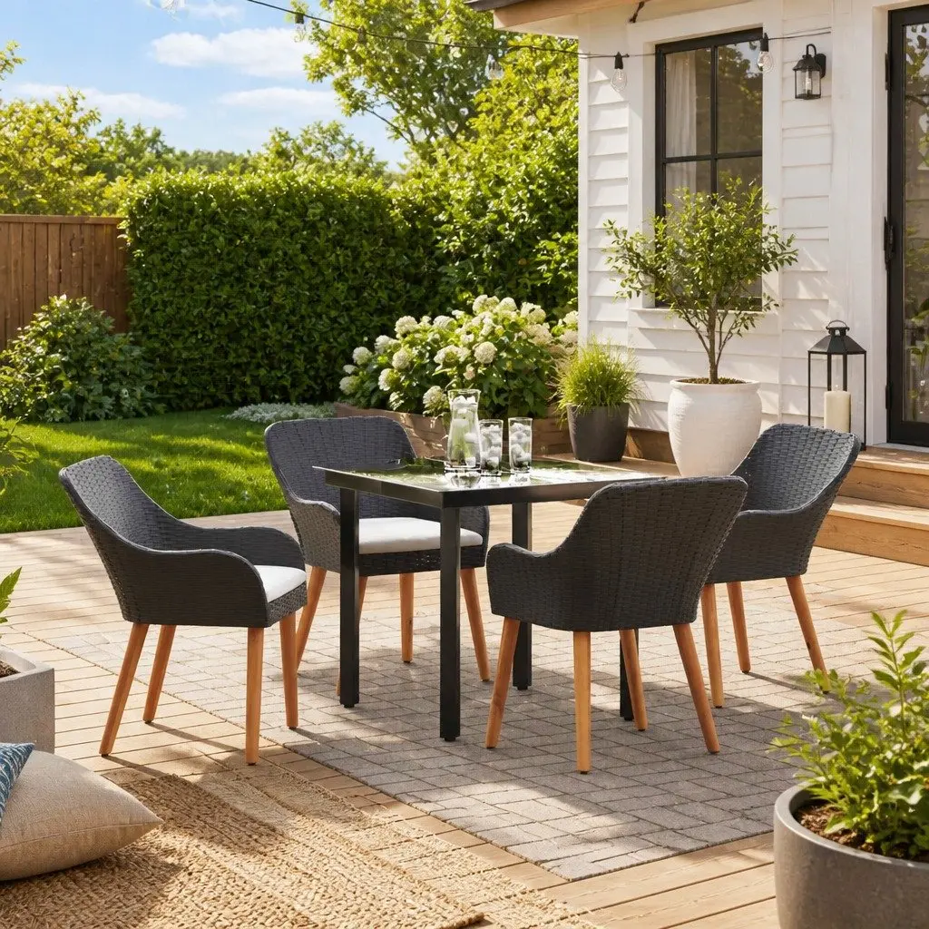 5 Piece Outdoor Garden Dining Set with Cushions