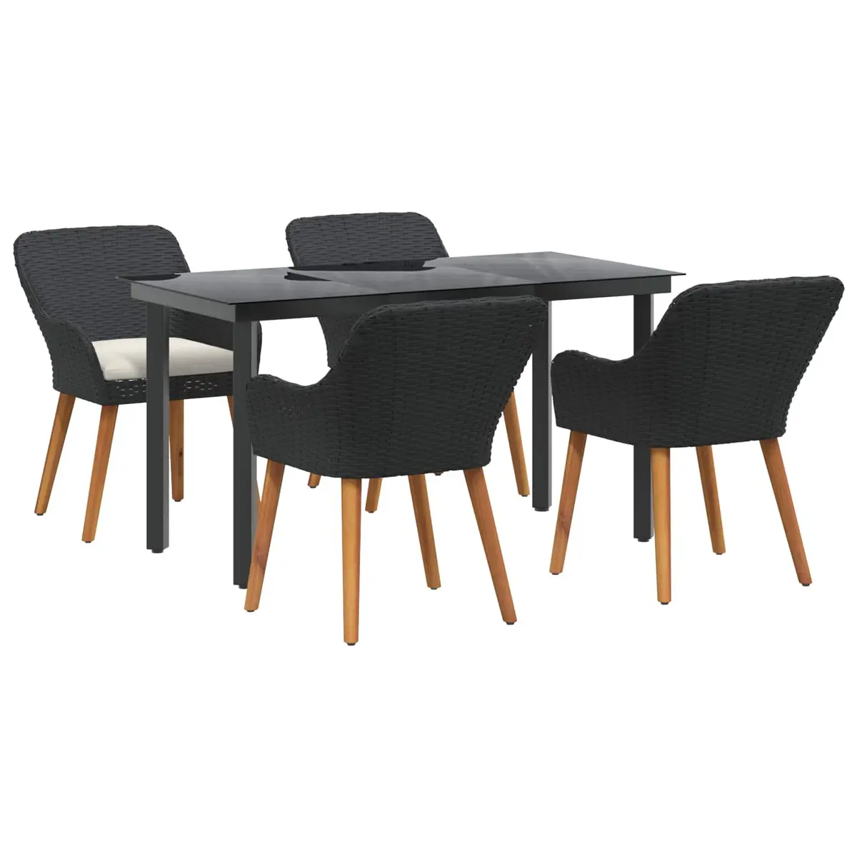 5-Piece Black Poly Rattan Garden Dining Set