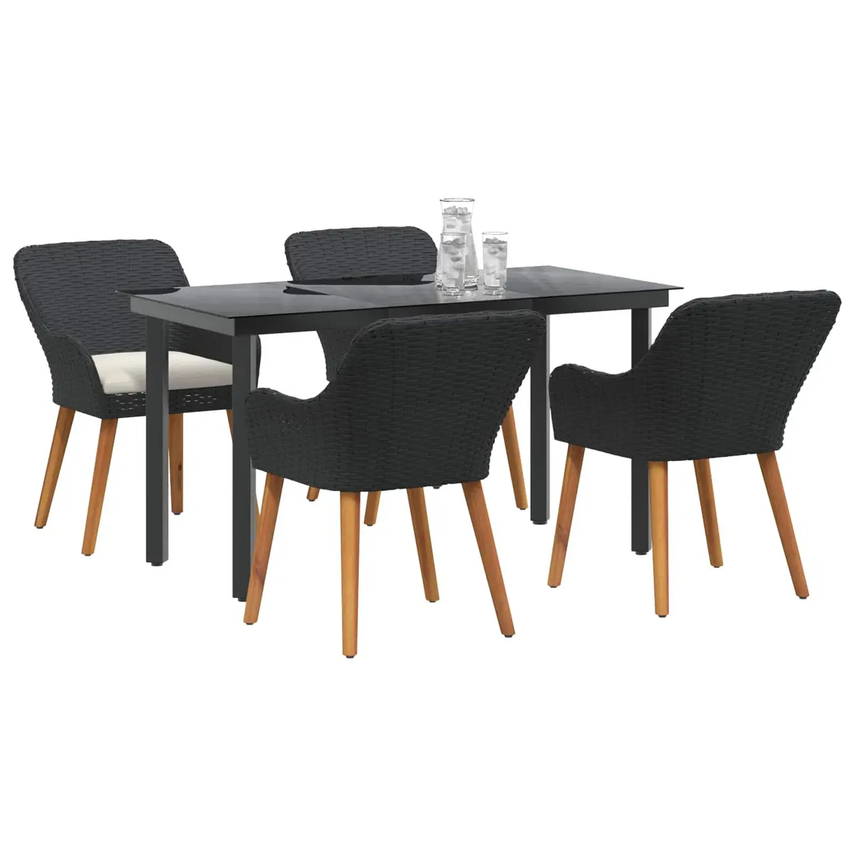 5-Piece Black Poly Rattan Garden Dining Set
