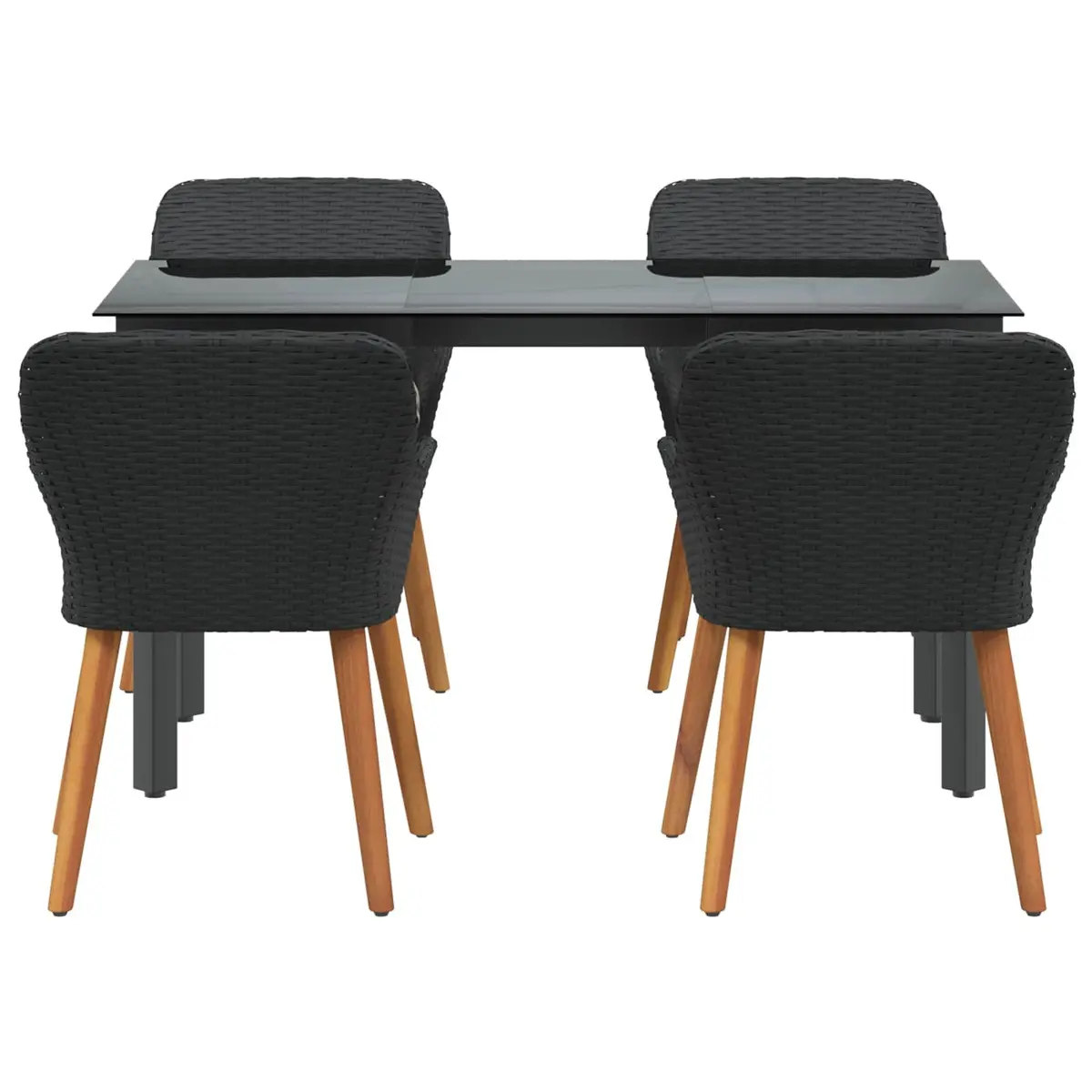 5-Piece Black Poly Rattan Garden Dining Set